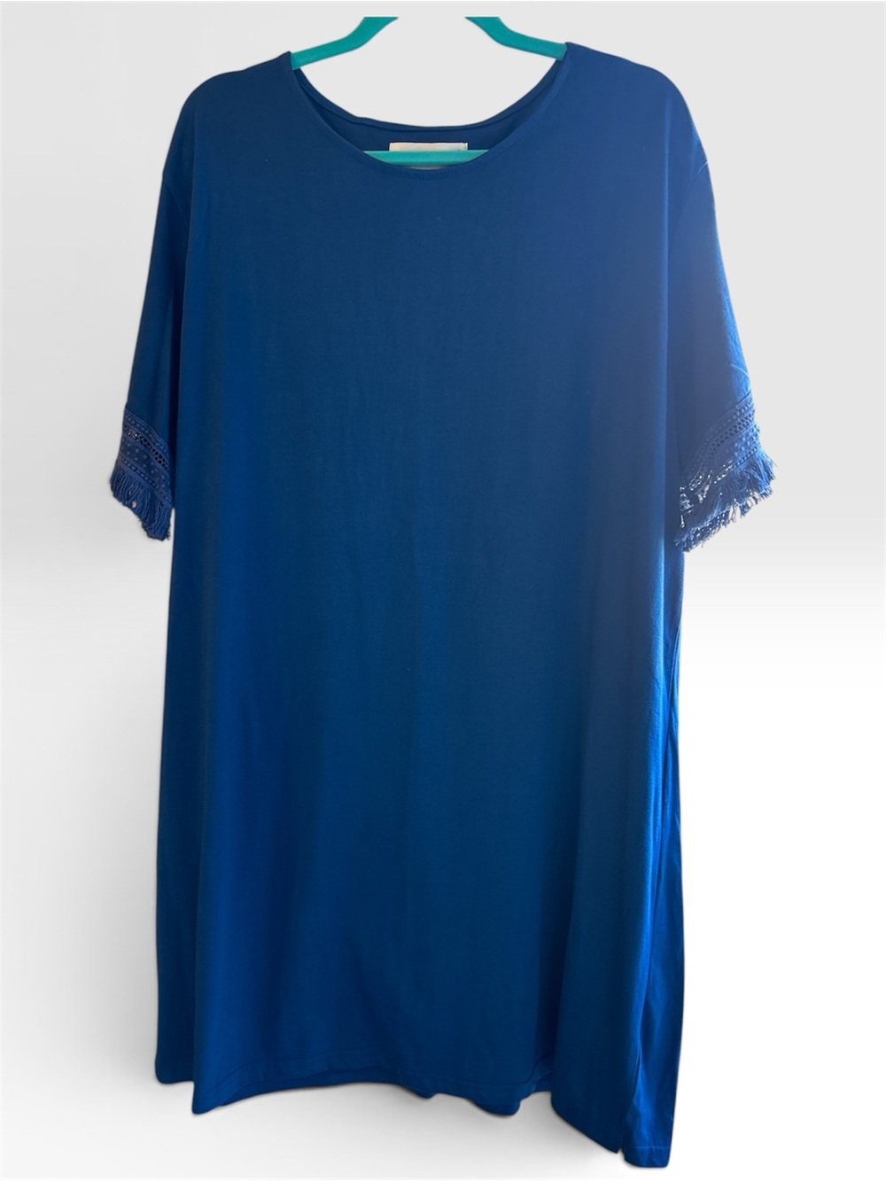 Workshop Republic Clothing Royal Blue Fringed Short-Sleeve Tee Shirt Dress